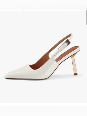 Cream Patent Slingback Kitten Heel Pumps